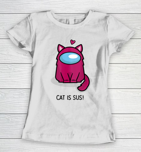 Among Us Game Shirt Cute Cat Astronaut Among me or us Nerdy Girl Gamer Women's T-Shirt