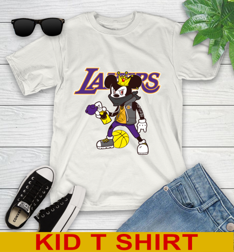 Los Angeles Lakers NBA Basketball Mickey Peace Sign Sports Youth T-Shirt