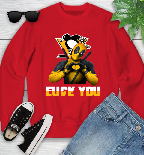NHL Pittsburgh Penguins Deadpool Love You Fuck You Hockey Sports Youth Sweatshirt 8