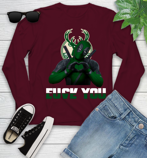 NBA Milwaukee Bucks Deadpool Love You Fuck You Basketball Sports Youth Long Sleeve 6