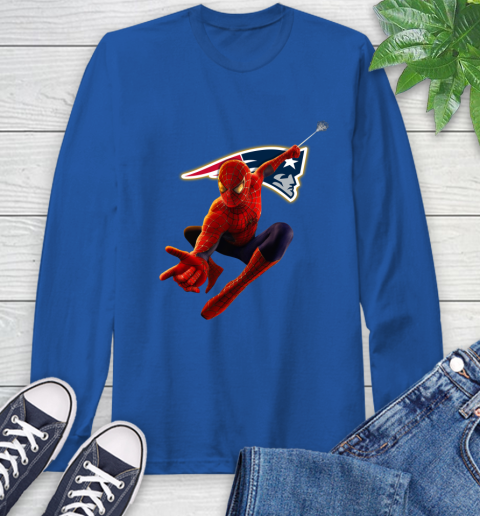 NFL Spider Man Avengers Endgame Football New England Patriots Long Sleeve T-Shirt 9