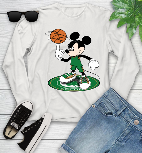 NBA Basketball Boston Celtics Cheerful Mickey Disney Shirt Youth Long Sleeve 12