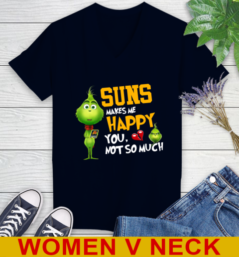 NBA Phoenix Suns Makes Me Happy You Not So Much Grinch Basketball Sports Women's V-Neck T-Shirt 2