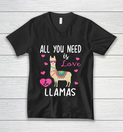 Valentine Llama All You Need Is Love Llamas V-Neck T-Shirt