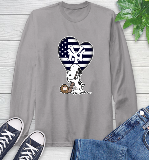 New York Yankees MLB Baseball The Peanuts Movie Adorable Snoopy Long Sleeve T-Shirt 6
