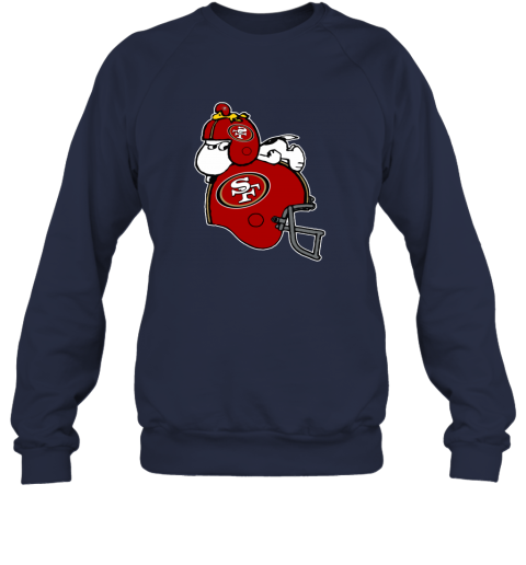 uqzd snoopy and woodstock resting on san francisco 49ers helmet sweatshirt 35 front navy