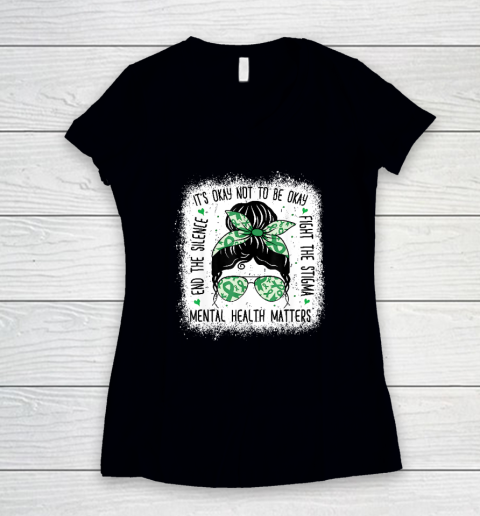 Mental Health Matters Messy Bun Mental Health Awareness Women's V-Neck T-Shirt
