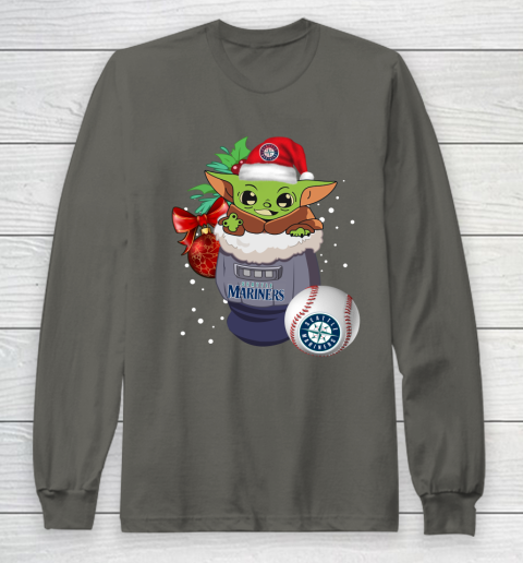 Seattle Mariners Christmas Baby Yoda Star Wars Funny Happy MLB Long Sleeve T-Shirt 8