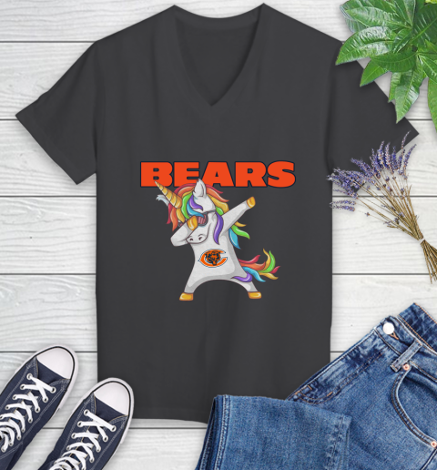Chicago Bears NFL Football Funny Unicorn Dabbing Sports Women's V-Neck T-Shirt 8