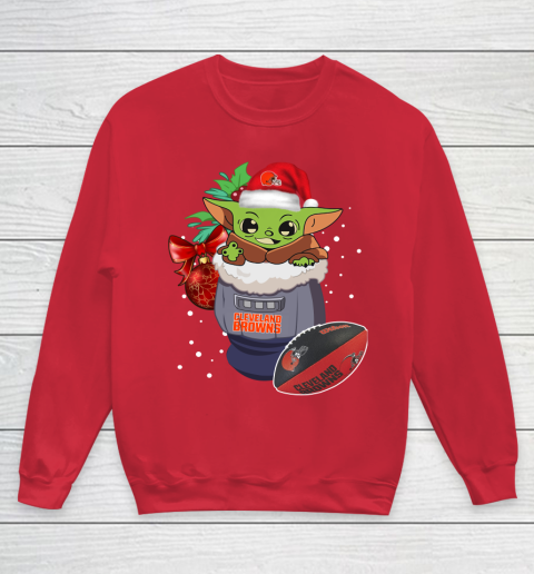 Cleveland Browns Christmas Baby Yoda Star Wars Funny Happy NFL Youth Sweatshirt 9