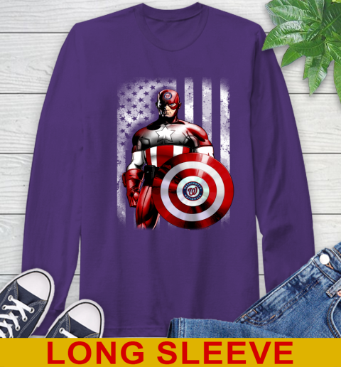 Washington Nationals MLB Baseball Captain America Marvel Avengers American Flag Shirt Long Sleeve T-Shirt 5