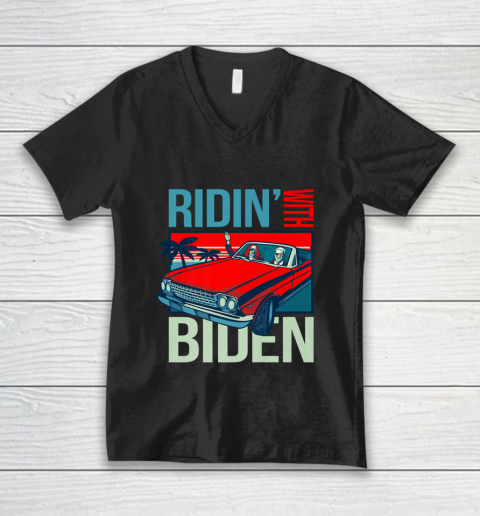 Riding With Biden Kamala Harris Joe Biden Vintage Retro Car V-Neck T-Shirt
