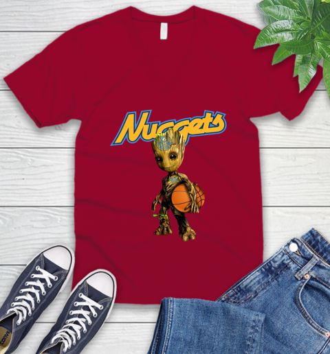 Denver Nuggets NBA Basketball Groot Marvel Guardians Of The Galaxy V-Neck T-Shirt 8