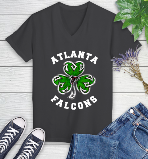 NFL Atlanta Falcons Three Leaf Clover St Patrick's Day Football Sports Women's V-Neck T-Shirt 8