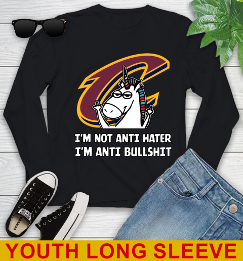 Cleveland Cavaliers NBA Basketball Unicorn I'm Not Anti Hater I'm Anti Bullshit Youth Long Sleeve 2