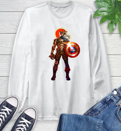 NFL Captain America Marvel Avengers Endgame Football Sports Cleveland Browns Long Sleeve T-Shirt