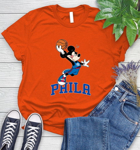 NBA Basketball Philadelphia 76ers Cheerful Mickey Mouse Shirt Women's T-Shirt - Image 5