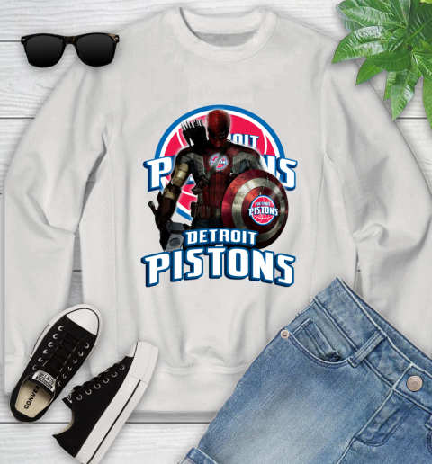 Detroit Pistons NBA Basketball Captain America Thor Spider Man Hawkeye Avengers Youth Sweatshirt