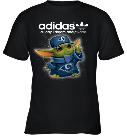 Baby Yoda Adidas All Day I Dream About Los Angeles Rams Youth T-Shirt