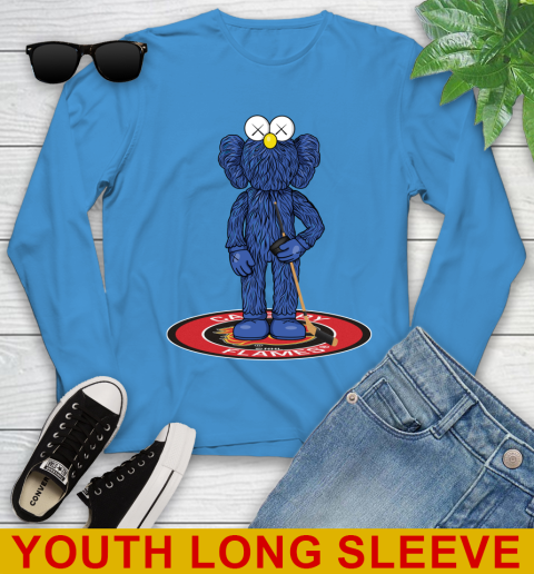 NHL Hockey Calgary Flames Kaws Bff Blue Figure Shirt Youth Long Sleeve 9 NHL Hockey Calgary Flames Kaws Bff Blue Figure Shirt Youth Long Sleeve - Image 9