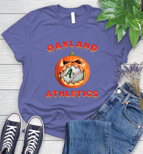 MLB Oakland Athletics Halloween Pumpkin Baseball Sports Women's T-Shirt 11