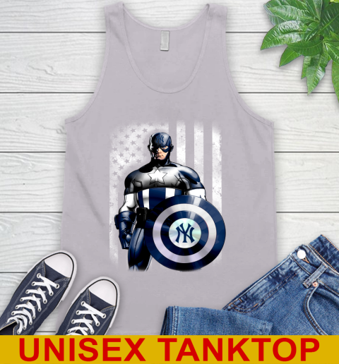New York Yankees MLB Baseball Captain America Marvel Avengers American Flag Shirt Tank Top 3