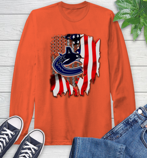 Vancouver Canucks NHL Hockey American Flag Long Sleeve T-Shirt 4