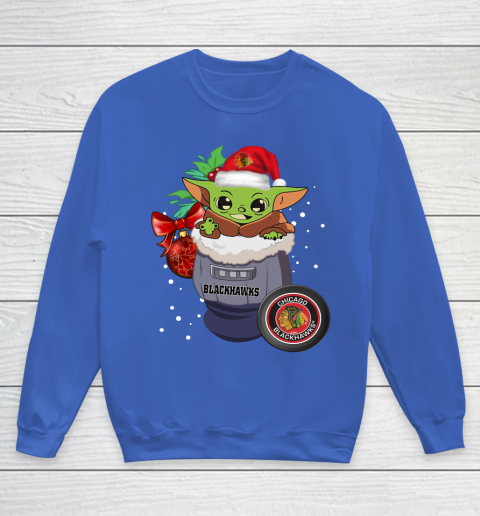 Chicago Blackhawks Christmas Baby Yoda Star Wars Funny Happy NHL Youth Sweatshirt 8