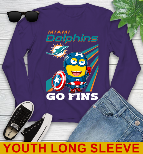 NFL Football Miami Dolphins Captain America Marvel Avengers Minion Shirt Youth Long Sleeve 4