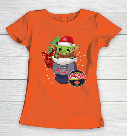 Atlanta Hawks Christmas Baby Yoda Star Wars Funny Happy NBA Women's T-Shirt 5