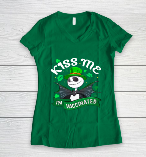 Kiss Me I'm Vaccinated Patrick's Day Jack Skellington Women's V-Neck T-Shirt 3