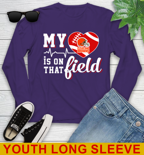 NFL My Heart Is On That Field Football Sports Cleveland Browns Youth Long Sleeve 4