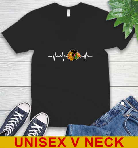 Chicago Blackhawks NHL Hockey Heart Beat Shirt V-Neck T-Shirt