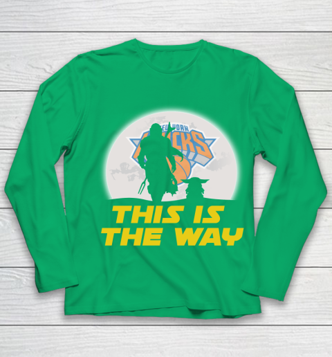 New York Knicks NBA Basketball Star Wars Yoda And Mandalorian This Is The Way Youth Long Sleeve 4