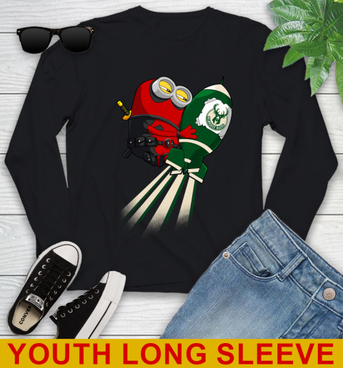 NBA Basketball Milwaukee Bucks Deadpool Minion Marvel Shirt Youth Long Sleeve