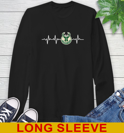 Milwaukee Bucks NBA Basketball Heart Beat Shirt Long Sleeve T-Shirt