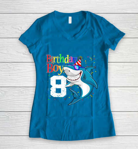 Kids 8th Birthday Boy Shark Shirts 8 Jaw Some Four Tees Boys 8 Years Old Women's V-Neck T-Shirt 5
