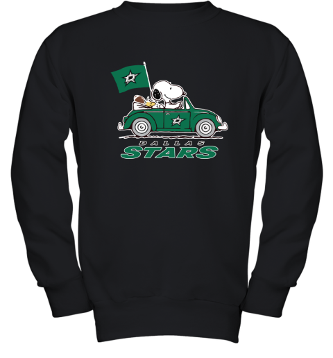 Snoopy And Woodstock Ride The Dallas Star Car NHL Youth Sweatshirt