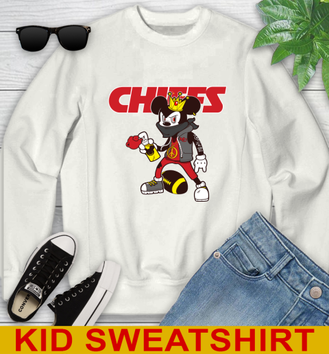 Kansas City Chiefs NFL Football Mickey Peace Sign Sports Youth Sweatshirt