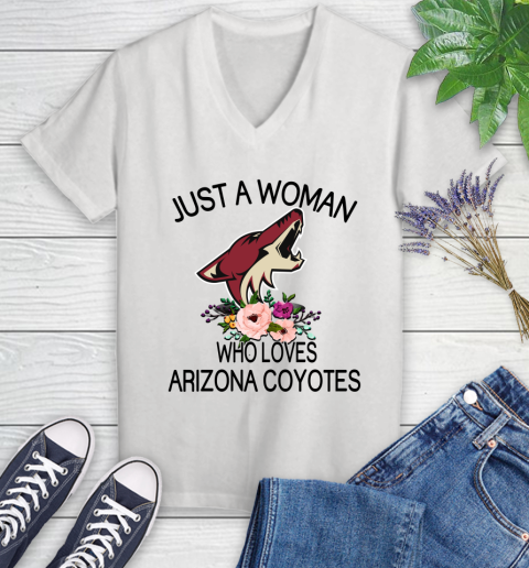 NHL Just A Woman Who Loves Arizona Coyotes Hockey Sports Women's V-Neck T-Shirt