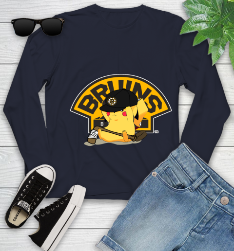 NHL Pikachu Hockey Sports Boston Bruins Youth Long Sleeve 3