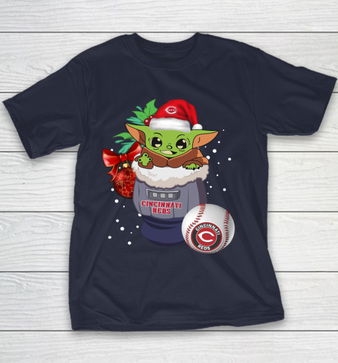 Cincinnati Reds Christmas Baby Yoda Star Wars Funny Happy MLB Youth T-Shirt 4