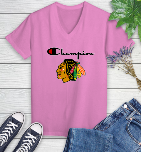 NHL Hockey Chicago Blackhawks Champion Shirt Women's V-Neck T-Shirt 10