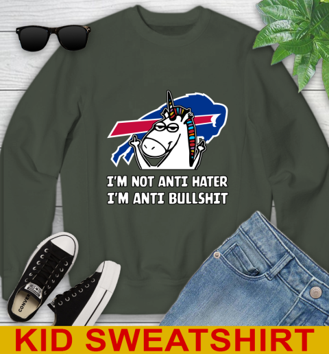 Buffalo Bills NFL Football Unicorn I'm Not Anti Hater I'm Anti Bullshit Youth Sweatshirt 9