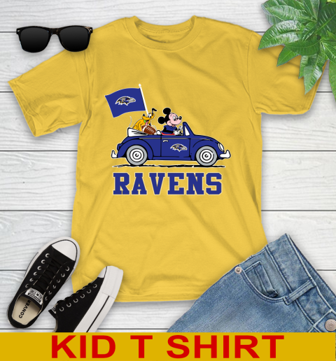 NFL Football Baltimore Ravens Pluto Mickey Driving Disney Shirt Youth T-Shirt 8
