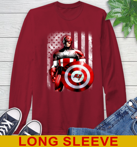 Tampa Bay Buccaneers NFL Football Captain America Marvel Avengers American Flag Shirt Long Sleeve T-Shirt 9