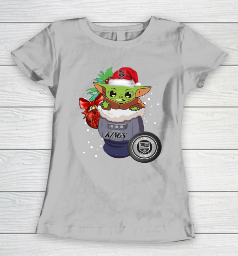Los Angeles Kings Christmas Baby Yoda Star Wars Funny Happy NHL Women's T-Shirt 6