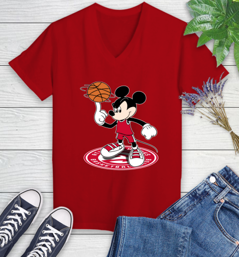 NBA Basketball Atlanta Hawks Cheerful Mickey Disney Shirt Women's V-Neck T-Shirt 10