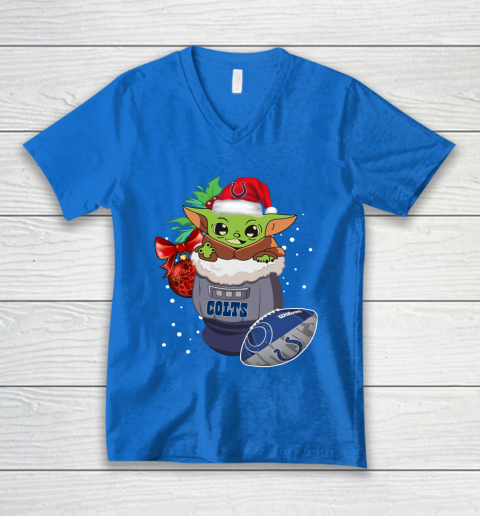 Indianapolis Colts Christmas Baby Yoda Star Wars Funny Happy NFL V-Neck T-Shirt 6