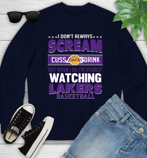 Los Angeles Lakers NBA Basketball I Scream Cuss Drink When I'm Watching My Team Youth Sweatshirt 2